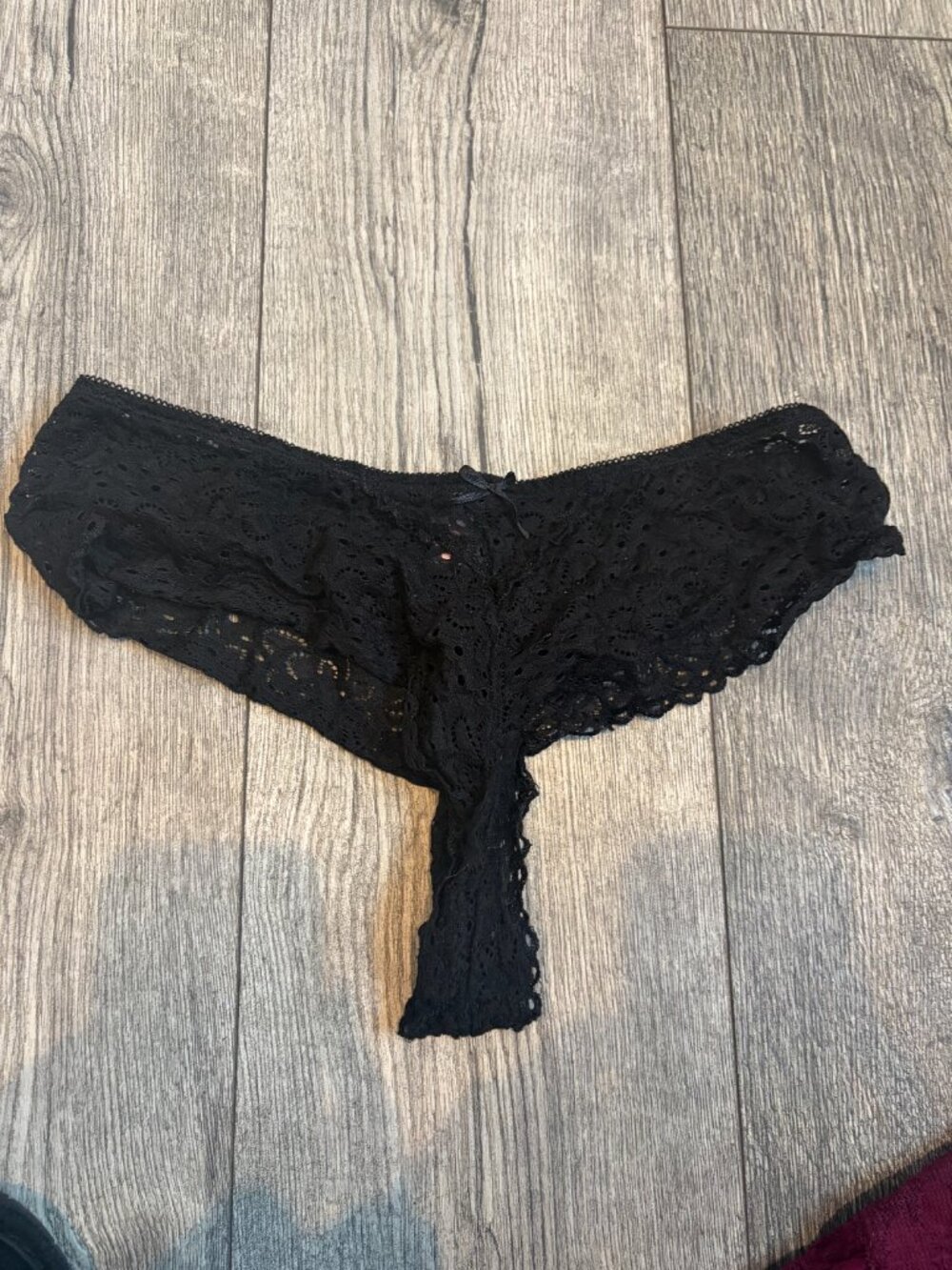 Womens True XL Black Lace Thick Band Thong